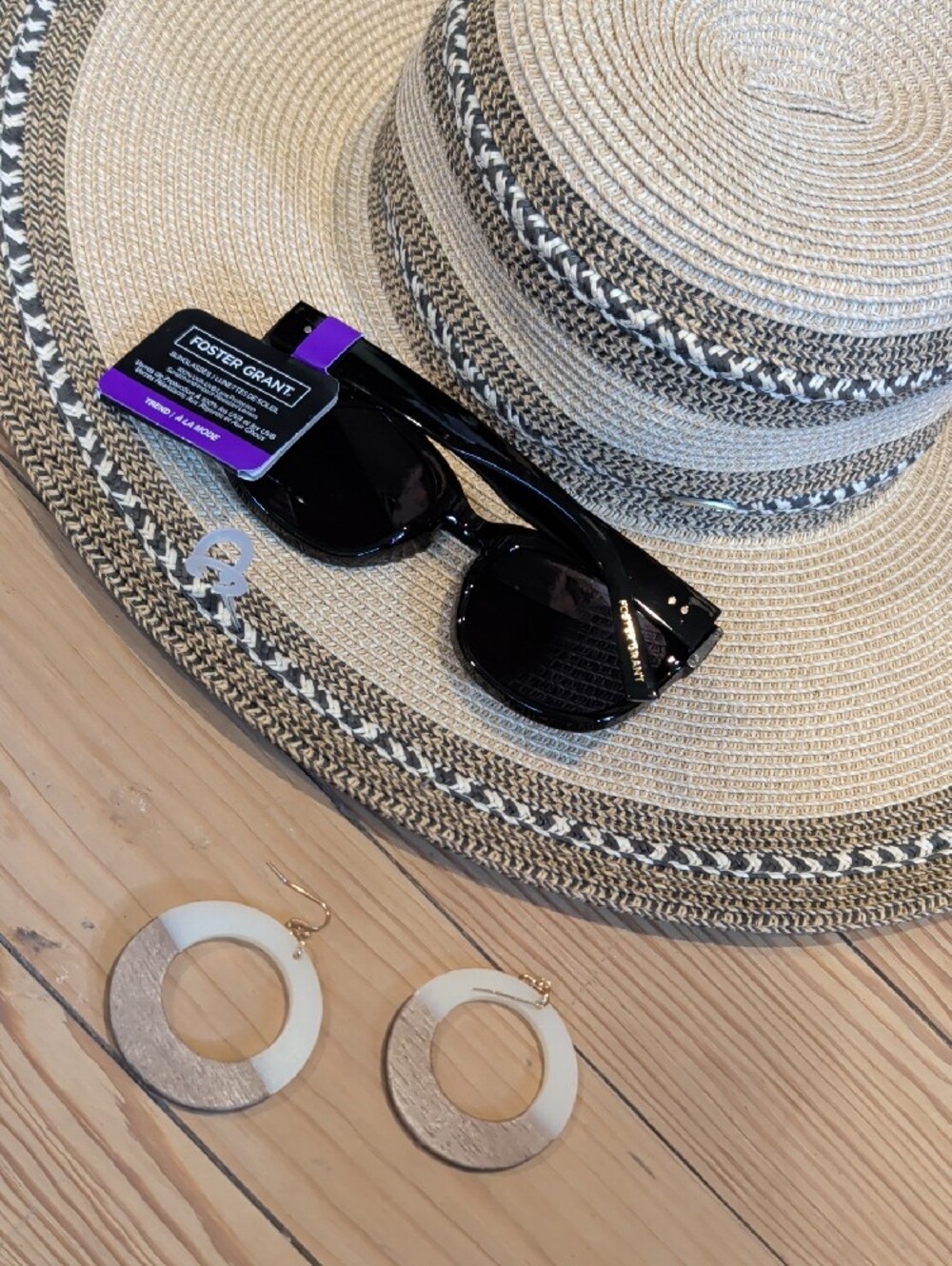 Neutral Straw Sun Hat with Black Trim - Women’s Summer Hat